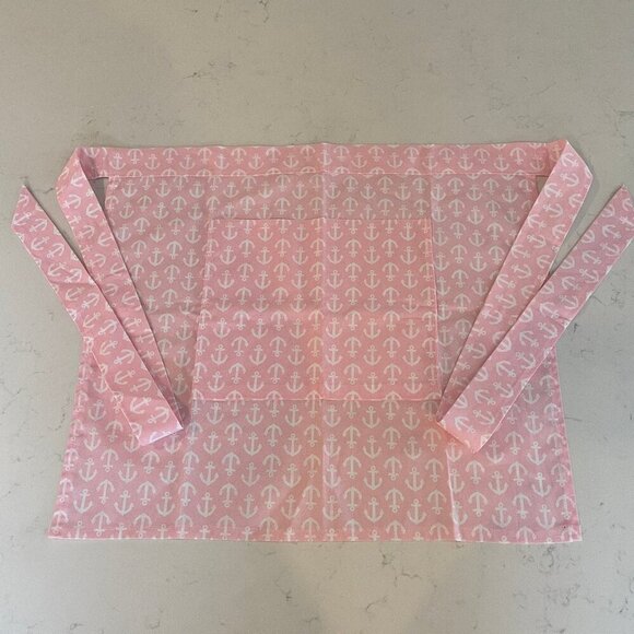 Hearth and Home Hand Crafted One Pocket Anchor Print Fabric Apron Pink Wht OS - Picture 1 of 7